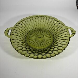 Vintage Indian‎ Glass Honeycomb Olive Green Dish